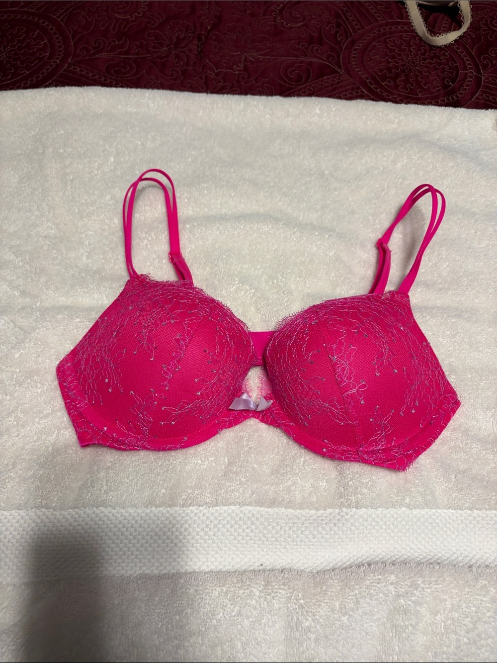 Victoria's Secret Bright Pink Lace Push-Up Bra